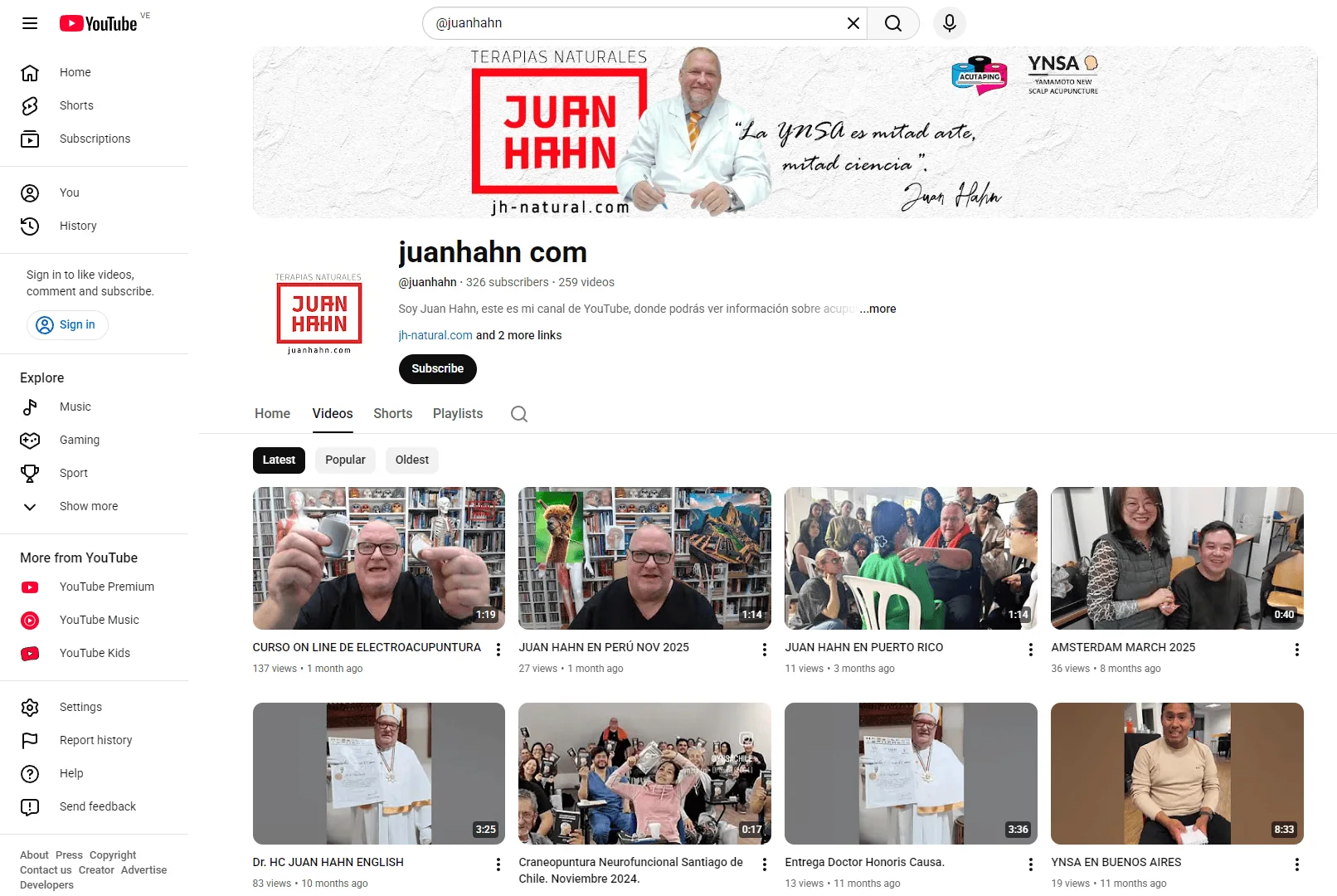 Youtube Channel - Screen capture